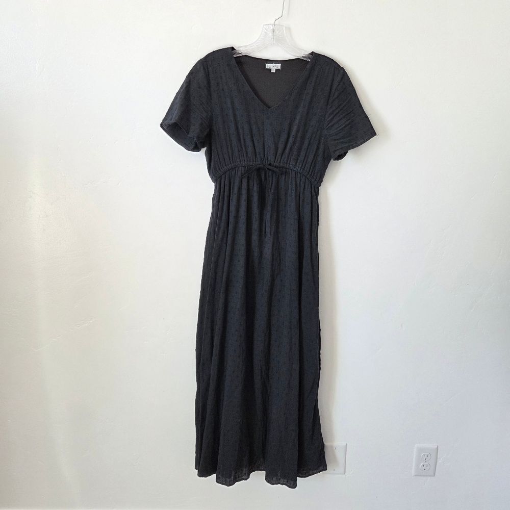 FEHRNVI Maxi Dress Black Swiss Dot Texture Summer Modest Festival Cottagecore S
